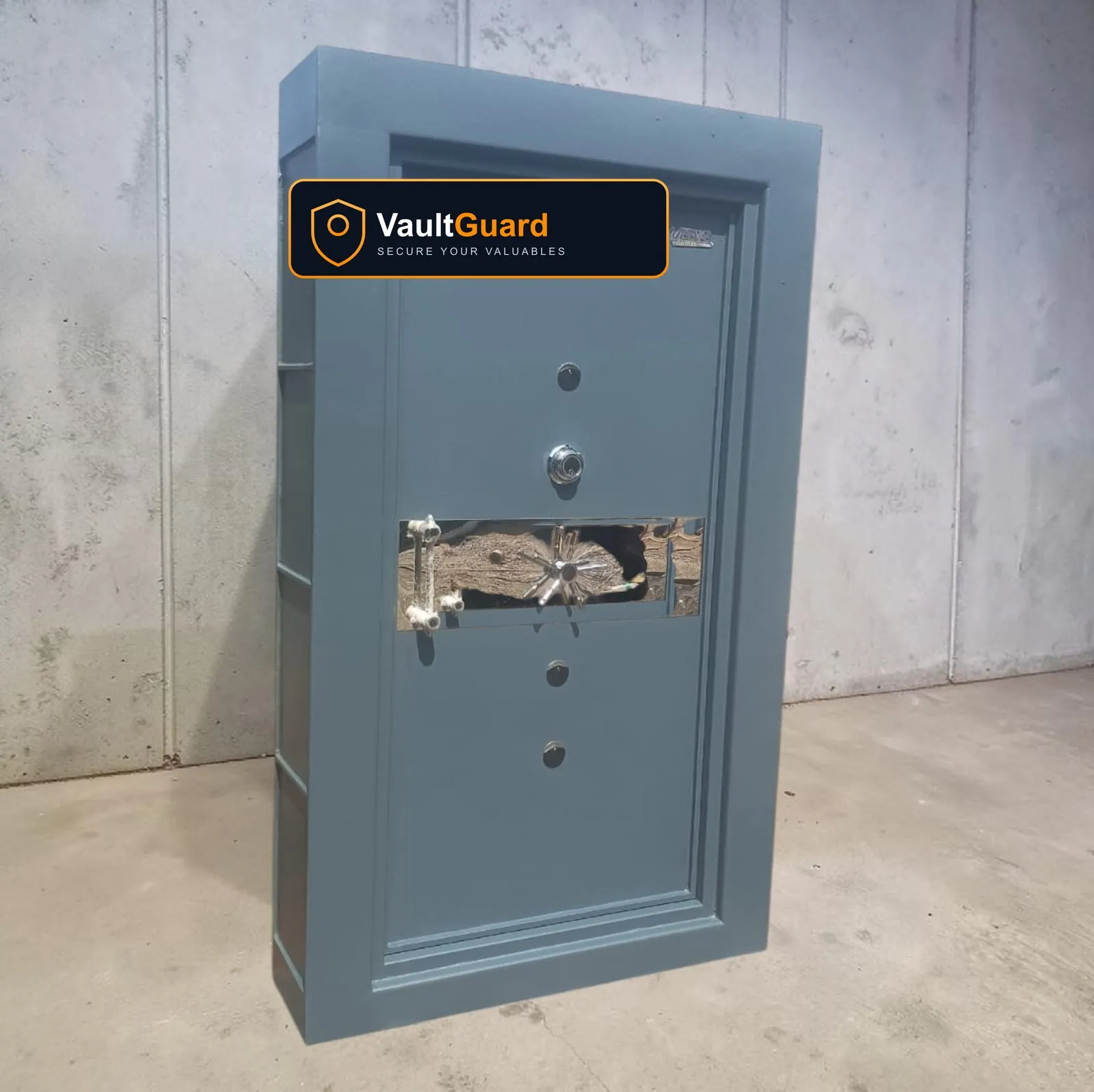 Blue-grey strong-room safe door