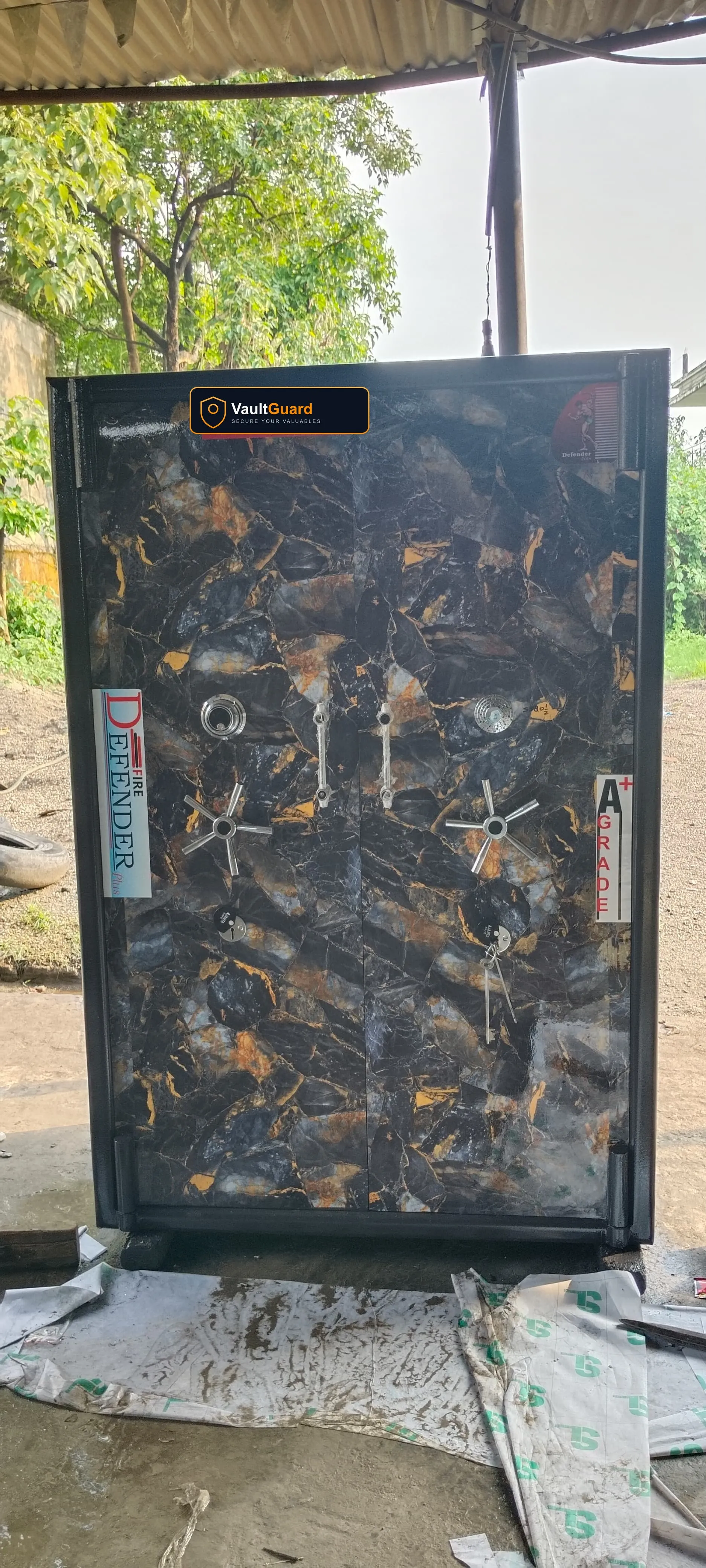 Double-door safe with premium marble-finish doors