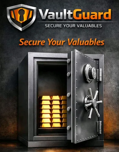 VaultGuard fireproof safe with gold bars inside