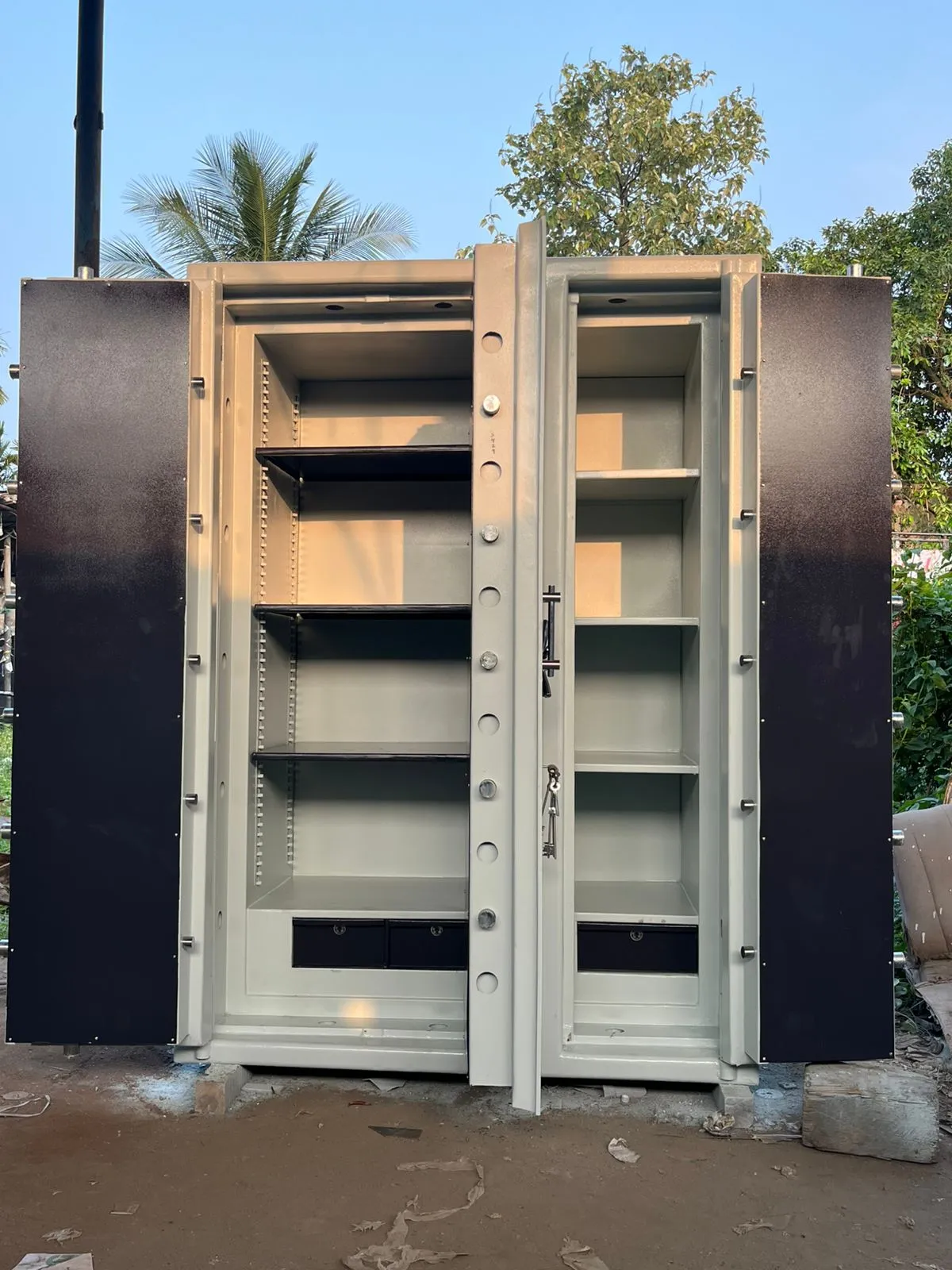 Large twin-door commercial vault with shelving